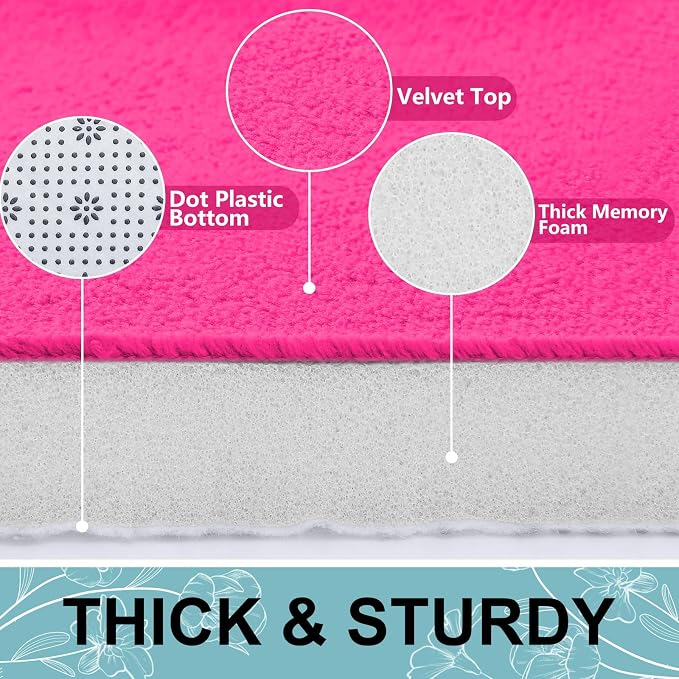 Smiry Memory Foam Bath Mat 24x16, Extra Soft and Absorbent Bathroom Rugs | Deep Pink, Quick Dry Machine Washable Non-Slip Bath Mat for Bathroom Floor, Shower and Tub
