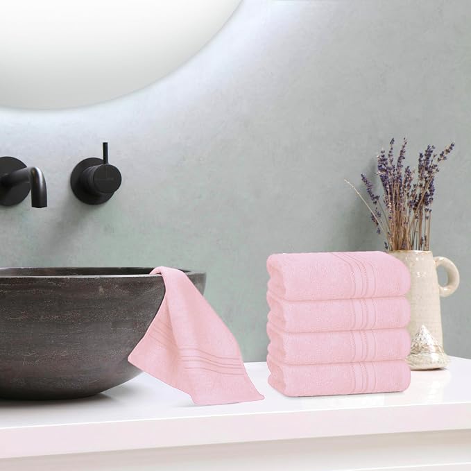 BOUTIQUO Ultra Soft Cotton Washcloths, Contains 12 Piece Face Cloths 12x12 inch, Ideal for Everyday use Face Towels, Compact & Lightweight Multi Purpose Washcloths - Pink