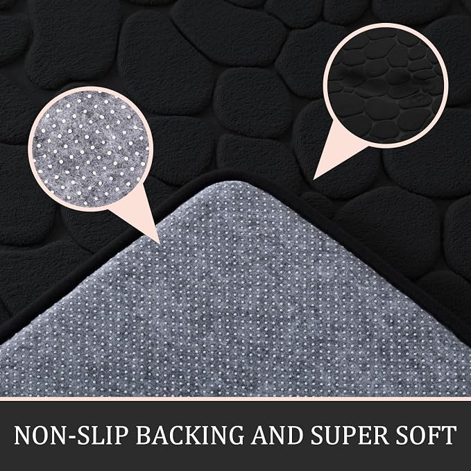YIHOUSE Bathroom Rugs Mat Set, Memory Foam Bath Mat 2 Piece Black | 17x24&20x46, Non Slip, Water Absorbent, Washable, Bath Mat For Bathroom, Sink and Toilet