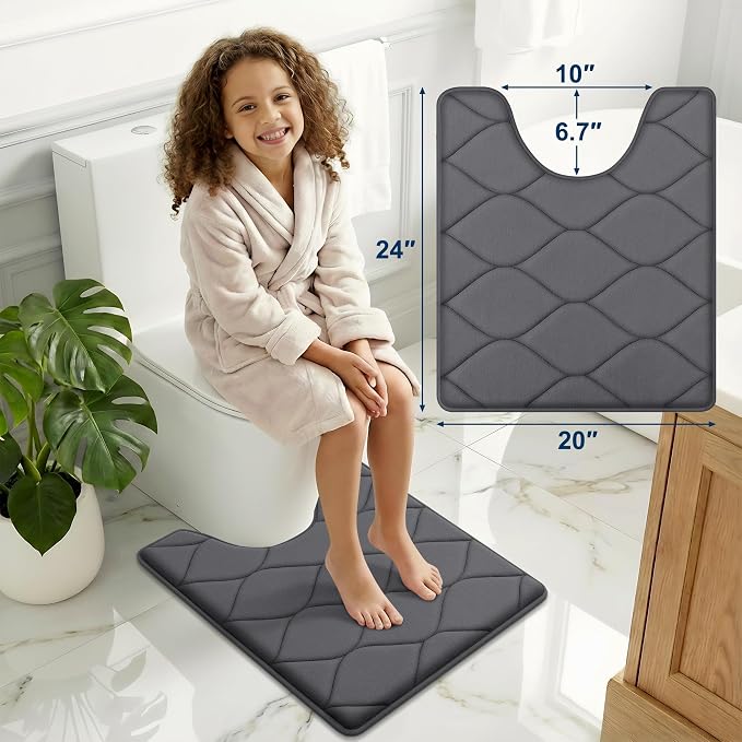 Smiry Memory Foam U-Shaped Toilet Mat 24x20, Soft Absorbent Toilet Rugs | Dark Grey, Plush Quick Dry and Machine Washable Cushion Contour Rug for Toilet, Shower, Tub & Home Decor