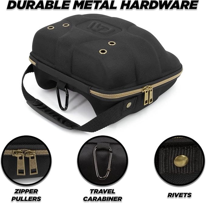 CASEMATIX Hat Travel Case for up to 3 Baseball Caps with Crush-Resistant Hard Shell Outer, Metal Travel Carabiner and Comfortable Handle - Portable Hat Case Carrier for Travel and Hats Storage