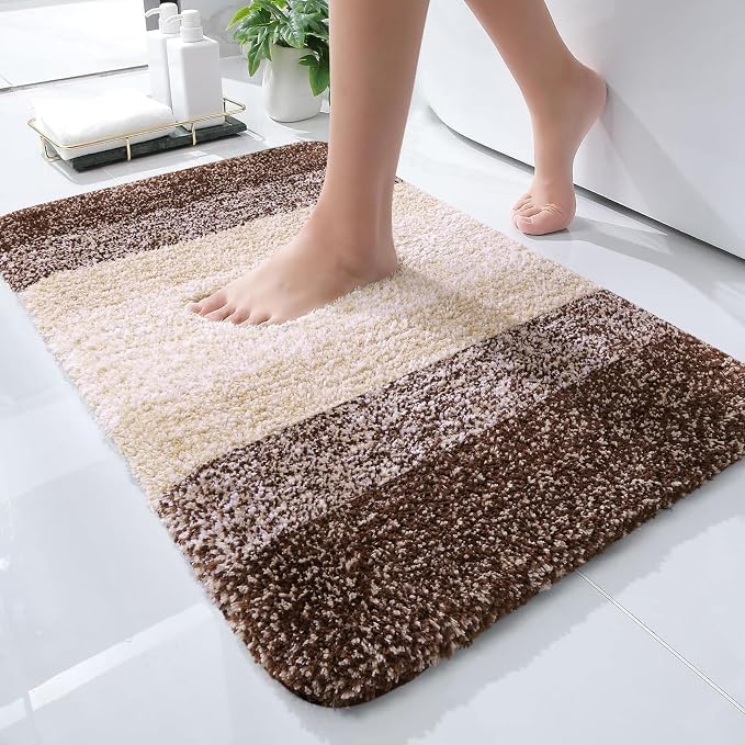 OLANLY Small Bathroom Rugs 24x16, Extra Soft Absorbent Microfiber Bath Rugs | Brown, Non-Slip Quick-Drying Rubber Backing, Washable Plush Bath Mat for Floor, Tub and Shower, Home Decor Accessories