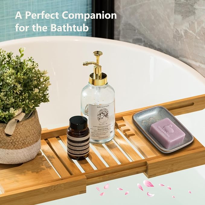 Gomakren Ceramic Soap Dish Bar Soap Holder for Bathroom Kitchen Sink, Gray | Keeps soap dry & long-lasting, raised scalloped design, non-slip base, easy to clean, versatile tray counter storage & decor