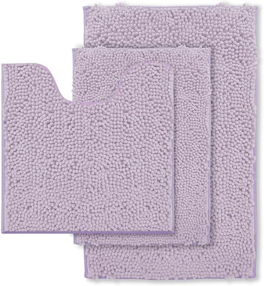 RUN HELIX Chenille Bathroom Rugs - 3 Piece Bath Mats, Non-Slip Luxury Bathroom Runner Rugs, Extra Soft and Absorbent Shaggy Rugs, Washable Dry Plush