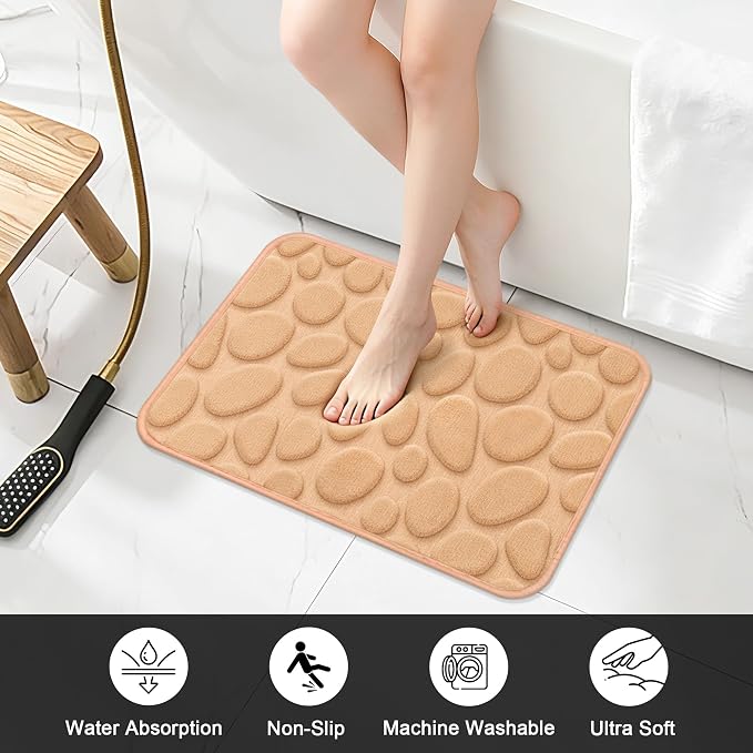 Stone Bath Mats, Non-Slip Memory Foam Bathroom Rug, 16x24 Khaki | TPR Rubber Backing,Ultra Soft,Highly Absorbent,Machine Washable,Quick Dry for Tub and Shower, Home Decor Accessories
