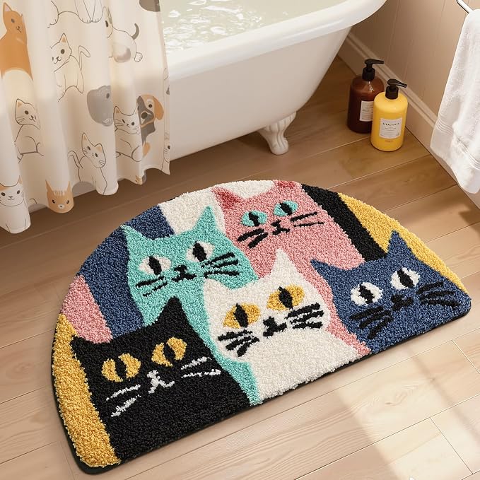 LUMI Cute Cat Bathroom Rug, Soft Absorbent Microfiber Bath Mat, Non-Slip for Kids Bathroom, Shower, Entryway, Bedroom, Machine Washable, Kawaii Cat Floor Mat, 20"x32"