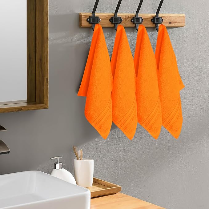 BOUTIQUO Ultra Soft Cotton Washcloths, Contains 12 Piece Face Cloths 12x12 inch, Ideal for Everyday use Face Towels, Compact & Lightweight Multi Purpose Washcloths - Orange
