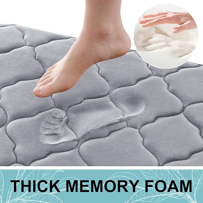 OLANLY Memory Foam Bath Mat Rug 47x17, Ultra Soft Bathroom Rugs, Grey | Thick Absorbent Carpet, Non-Slip Backing, Machine Washable, for Bathroom Floor, Tub, Shower and Home Decor Accessories
