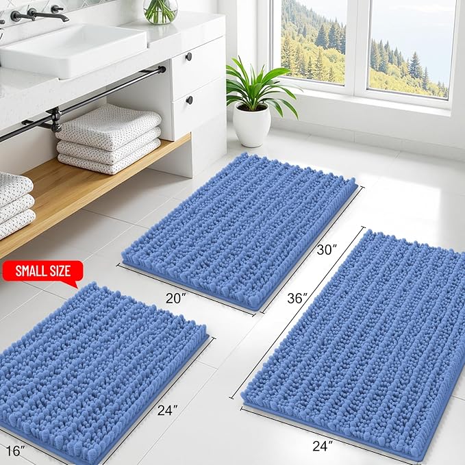 Smiry Bathroom Rugs 30X20, Extra Soft Rubber Backing Chenille Bath Mats | Cornflower Blue Machine Washable Non Slip Quick Dry Bath Mats for Bathroom Floor, Tub, Shower, Home Decor Accessories