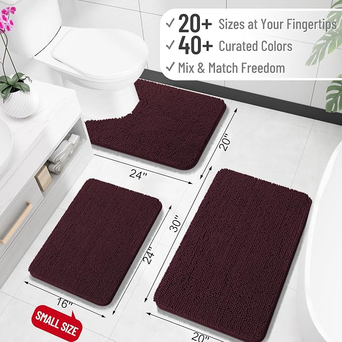 OLANLY Large Bathroom Rugs 40x32, Extra Soft Absorbent Chenille Bath Rugs | Black Cherry, Quick-Drying Rubber Backing, Washable Bath Mat for Bathroom Floor, Tub and Shower, Home Decor Accessories