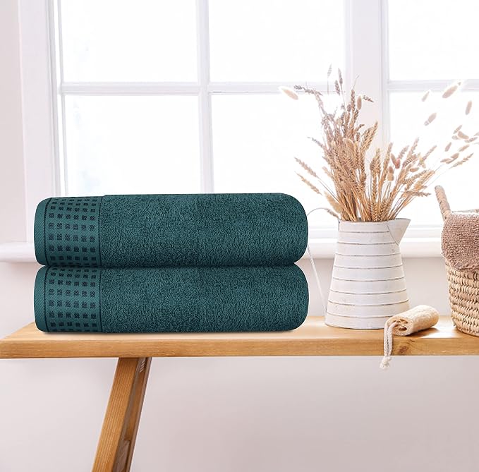 GLAMBURG 100% Cotton 2 Pack Oversized Bath Towel Set 28x55 Inches, Ultra Soft Highly Absorbant Compact Quickdry & Lightweight Large Bath Towels, Ideal for Gym Travel Camp Pool - Teal