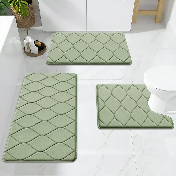 Smiry Memory Foam Bath Mat 30x20, Ultra Soft Absorbent Bathroom Rugs | Sage Green, Plush Quick Dry and Machine Washable Cushion Bath Mats for Bathroom, Shower, Tub & Home Decor