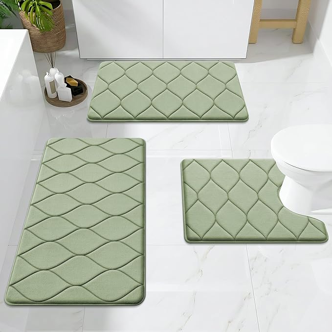 Smiry Memory Foam U-Shaped Toilet Mat 24x20, Soft Absorbent Toilet Rugs | Sage Green, Plush Quick Dry and Machine Washable Cushion Contour Rug for Toilet, Shower, Tub & Home Decor