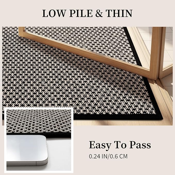 YIHOUSE Thin Bath Mat Black Bathroom Rugs Sets 3 Pieces, Non Slip Absorbent Bath Mats Quick Dry, Woven Braided Rugs Washable,Tapetes para Baño for Bathroom,Bathtub(17"x24"+17"x32"+17"x32")