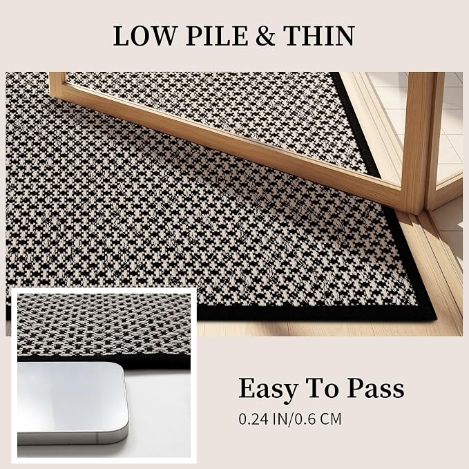 YIHOUSE Thin Bath Mat Black Bathroom Rugs Sets 3 Pieces, Non Slip Absorbent Bath Mats Quick Dry, Woven Braided Rugs Washable,Tapetes para Baño for Bathroom,Bathtub(17.5"x24"U+17"x24"+17"x47")