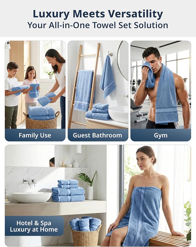 LANE LINEN Towel Set for Bathroom 6 Piece Soft Absorbent Quick Dry - Allure | Towels And Washcloths Sets - Oversized & Roomy, Lightweight & Breathable, Fade-Resistant Color, Classic Terry Weave
