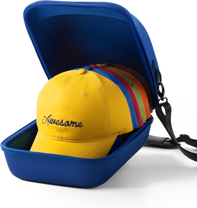 Ozueccr Hard Hat Travel Case – Storage for Baseball Caps with Carrying Handle and Adjustable Shoulder Strap, Hat Organizer Protects up to 6 Hats, for Travel and Home Storage (Blue)
