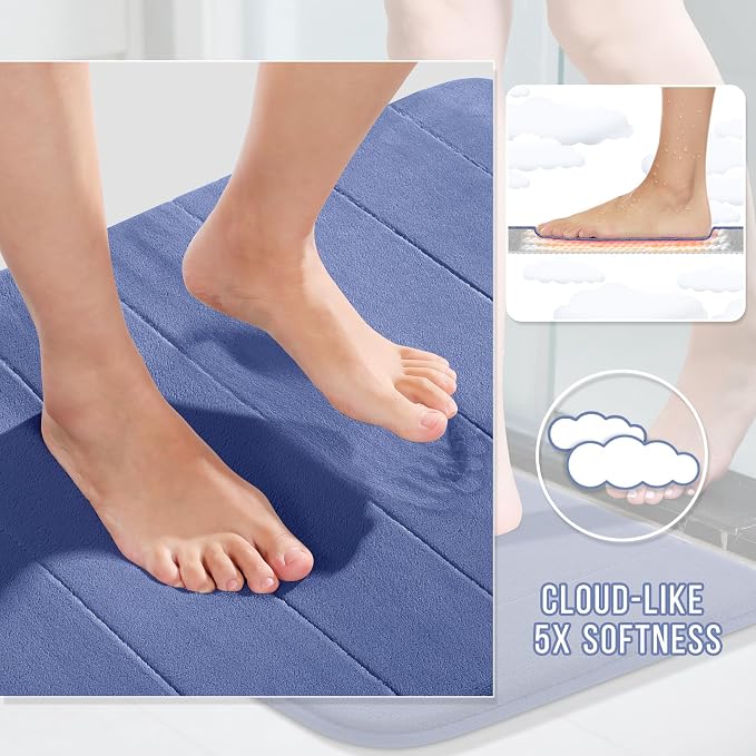 Yimobra Memory Foam Bath Mat Set 2 Piece - Super Soft Absorbent Quick Dry Bathroom Toilet Rugs, Machine Washable Non Slip Floor Carpet for Tub Shower & Single Sink (31.5x20 & 24x20, Navy Blue)
