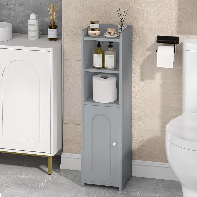 Hzuaneri Bathroom Storage Cabinet, Corner Floor Cabinet with Doors and Adjustable Shelf, Narrow Toilet Paper Cabinets, Bathroom Organizer for Small Spaces, Gray BC19721X