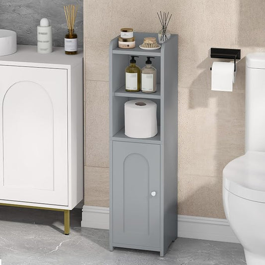 Hzuaneri Bathroom Storage Cabinet, Corner Floor Cabinet with Doors and Adjustable Shelf, Narrow Toilet Paper Cabinets, Bathroom Organizer for Small Spaces, Gray BC19721X