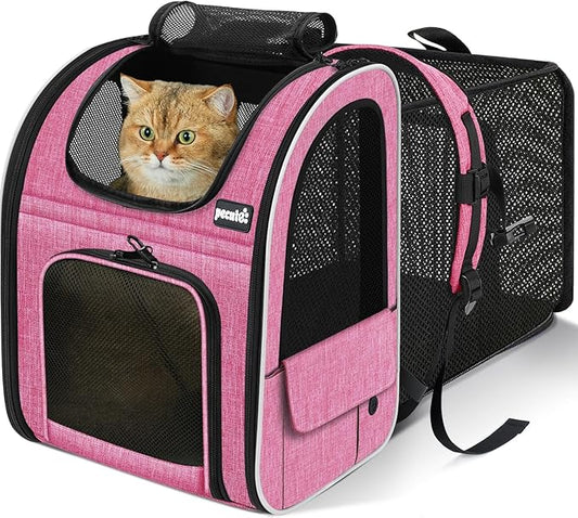 pecute Cat Backpack Extendable, Cat Carrier Backpack with Breathable Window | Durable Oxford Cloth, Lockable Zipper,Use for Pet Under 11 lbs to Travel