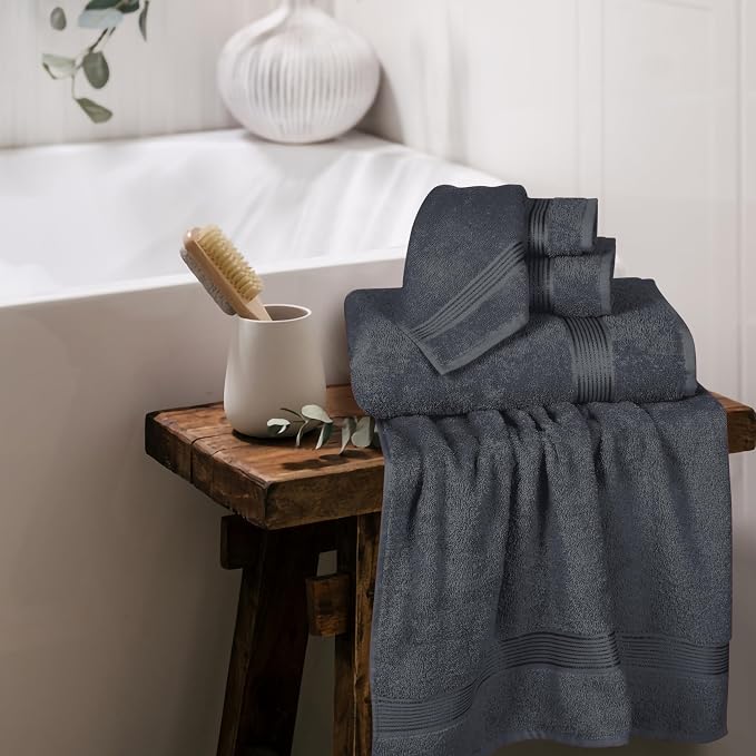 Ultra Soft 6 Pack Cotton Towel Set, Contains 2 Bath Towels 28x55 inch, 2 Hand Towels 16x24 inch & 2 Wash Coths 12x12 inch, Ideal Everyday use, Compact & Lightweight - Charcoal Grey