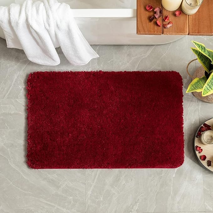 MIULEE Red Soft Bathroom Rugs Set 2 Piece Soft Bath Mats 24x36 Inch | Soft Absorbent Microfiber Bath Rugs, Non Slip, Quick Dry, Fluffy Bath Rugs for Bathroom Floor Tub Showers, Machine Washable