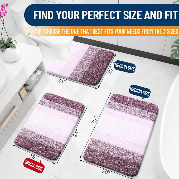 OLANLY Small Bathroom Rugs 24x16, Extra Soft Absorbent Microfiber Bath Rugs | Mauve, Non-Slip Quick-Drying Rubber Backing, Washable Plush Bath Mat for Floor, Tub and Shower, Home Decor Accessories