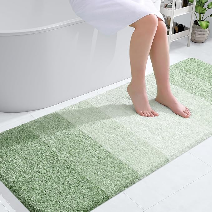 OLANLY Bathroom Runner Rug 59x24, Extra Soft Absorbent Microfiber Bath Rugs | Sage Green, Non-Slip Quick-Drying Rubber Backing, Washable Long Bath Mat for Floor, Tub and Shower, Home Decor