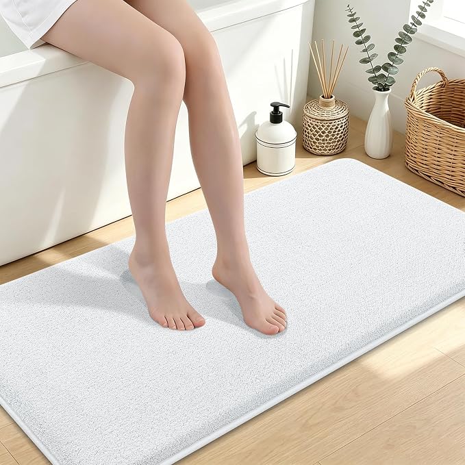 Smiry Memory Foam Bath Mat 47x24, Extra Soft Absorbent Bathroom Rugs | White Quick Dry, Machine Washable Bath Mats for Bathroom, Shower, Tub and Home Decor Accessories