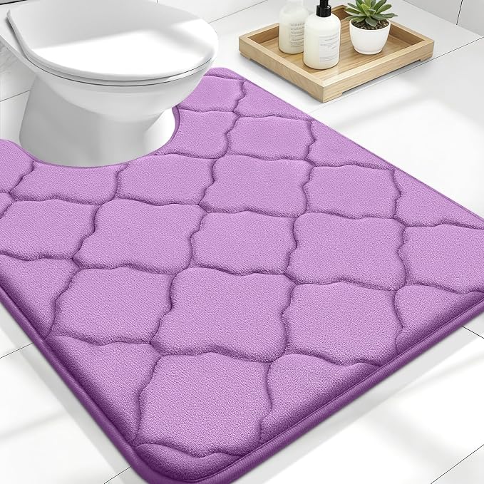OLANLY Memory Foam Toilet Rugs U-Shaped 24x20, Soft Bath Mat, Lavender | Thick Absorbent Carpet, Non-Slip Backing, Machine Washable, for Bathroom Floor, Tub, Shower and Home Decor Accessories