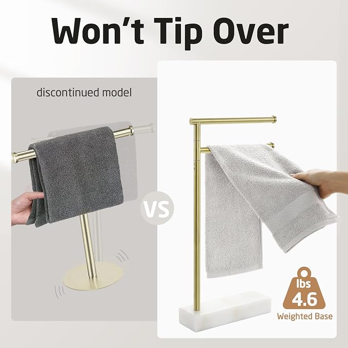 KES Gold Hand Towel Holder for Bathroom, Countertop Standing Swivel Towel Rack with Marble Base, Hand Towel Holder Free Standing 18/8 Stainless Steel Brushed Gold, BTH233-BZ