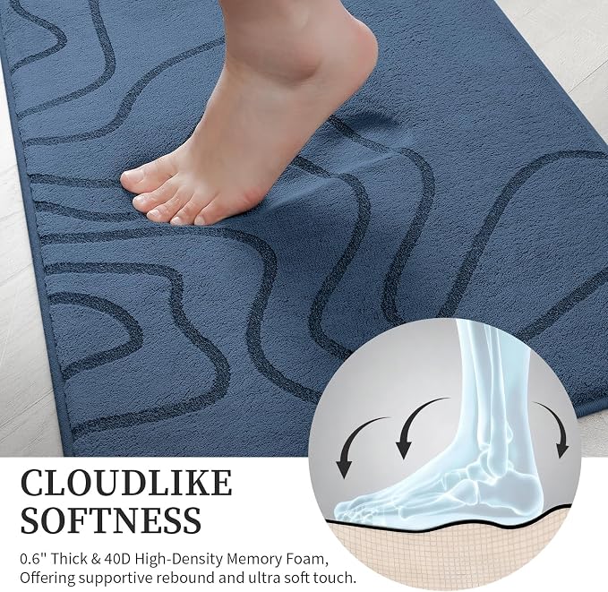 Memory Foam Bathroom Rugs Sets 5 Piece, Ultra Soft Bath Mat, Dusty Blue | Ultra Soft, Extra Thick Bath Mat, Absorbent, Non-Slip, Machine Washable, For Tub, Shower & Home Decor Accessories