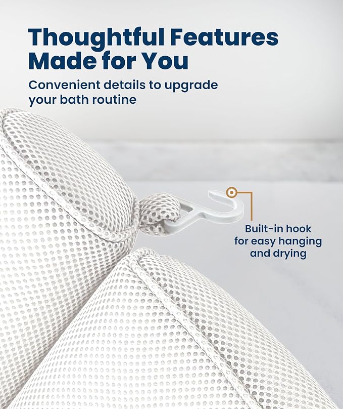 Everlasting Comfort Luxury Bath Pillow for Tub – Quick-Dry 4D Mesh – White | Head/Neck/Back Support, Non-Slip Suction Cups, Machine Washable, Drying Hook, Bath/Spa/Jacuzzi Essentials