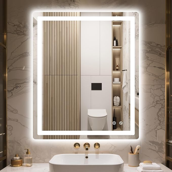 Delma 36x30 LED Bathroom Vanity Mirror with Lights, Anti-Fog, Dimmable | Front & Backlit with 3 Color Modes and Memory, 5mm Shatterproof Glass, Plug-in or Hardwired, Horizontal or Vertical