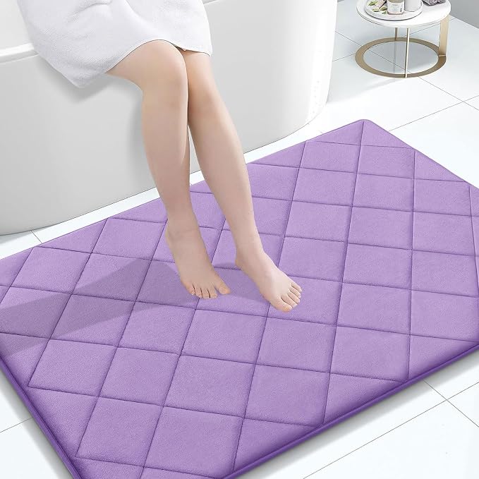 OLANLY Memory Foam Bath Mat 47x32, Ultra Soft and Absorbent Bathroom Rugs | Lavender, Quick Dry, Machine Washable Shower Bath Rugs, Comfortable Bath Carpet for Bathroom Floor, Tub and Shower