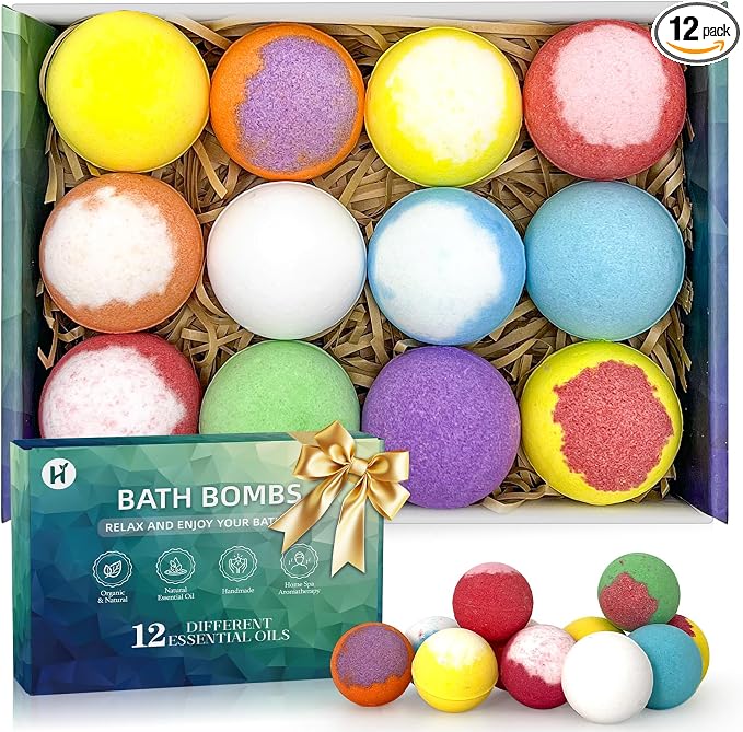 Bath Bombs Birthday Gifts for Women & Men, 12 Pack Spa Relaxing Self Care | Handmade Natural Organic Bath Bomb with Shea Butter, Halloween Boo Basket Stuffers, Christmas Stocking Stuffers Gifts Set