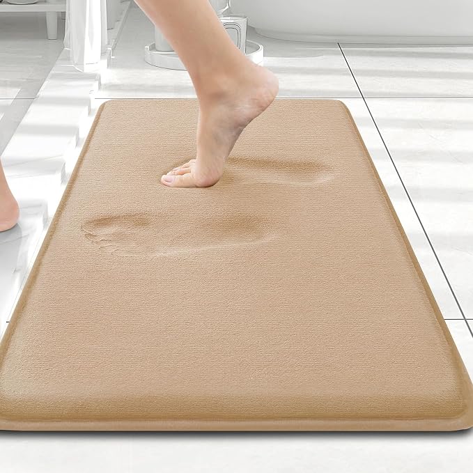 Smiry Memory Foam Bath Mat 24x16, Extra Soft and Absorbent Bathroom Rugs | Camel, Quick Dry Machine Washable Non-Slip Bath Mat for Bathroom Floor, Shower and Tub