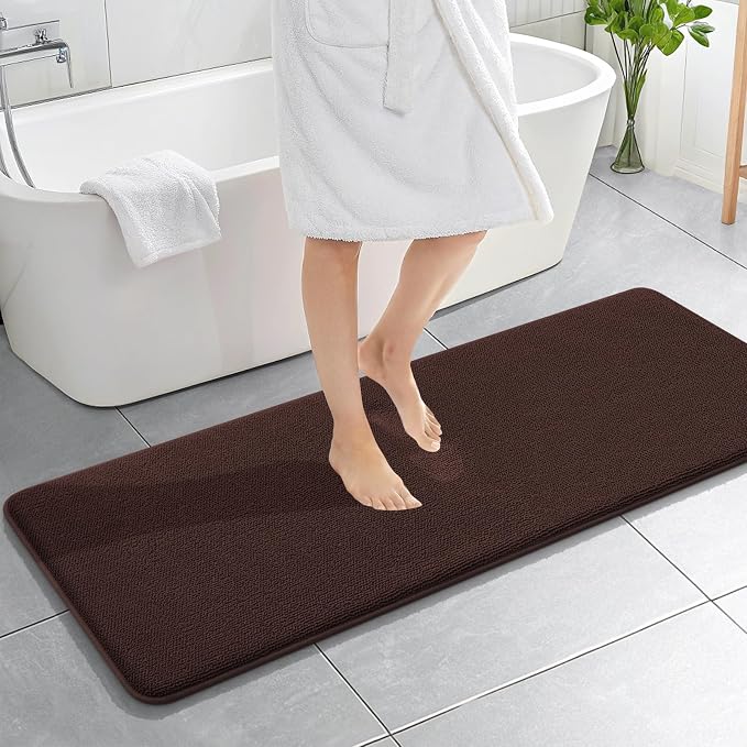 OLANLY Memory Foam Bathroom Runner Rugs 59x20, Absorbent Long Mat, Brown | Soft Quick Dry Bath Rugs, Non-Slip Carpet, Machine Washable Mat for Bathroom Floor, Tub and Shower, Home Decor Accessories