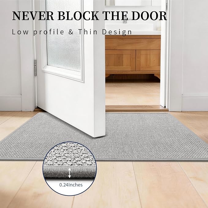 YIHOUSE Gray Bathroom Rugs Sets 2 Piece, Quick Dry Thin Bath Mat with Toilet Rug, Non Slip Absorbent Machine Washable, Bath Rugs for Tub Sink Home Decor (17"x24" + 17.5"x24" U-Shaped)