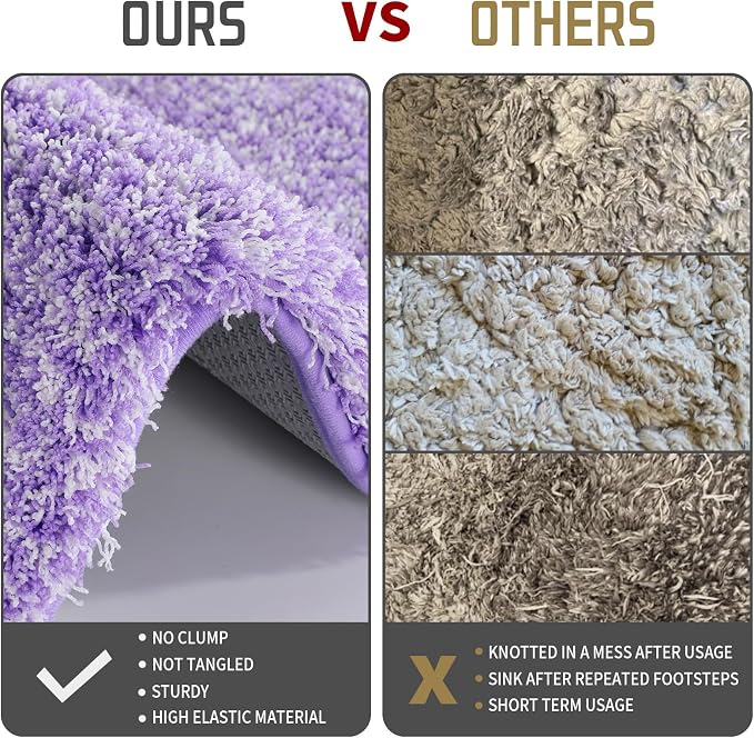 Yimobra Bathroom Rugs Non Slip Washable, Ultra Soft and Water Absorbent Bath Mats, Plush Fluffy Shower Mat Outside, Microfiber Thick Matts for Bathroom Floor/Sink, 24X17, Purple and White