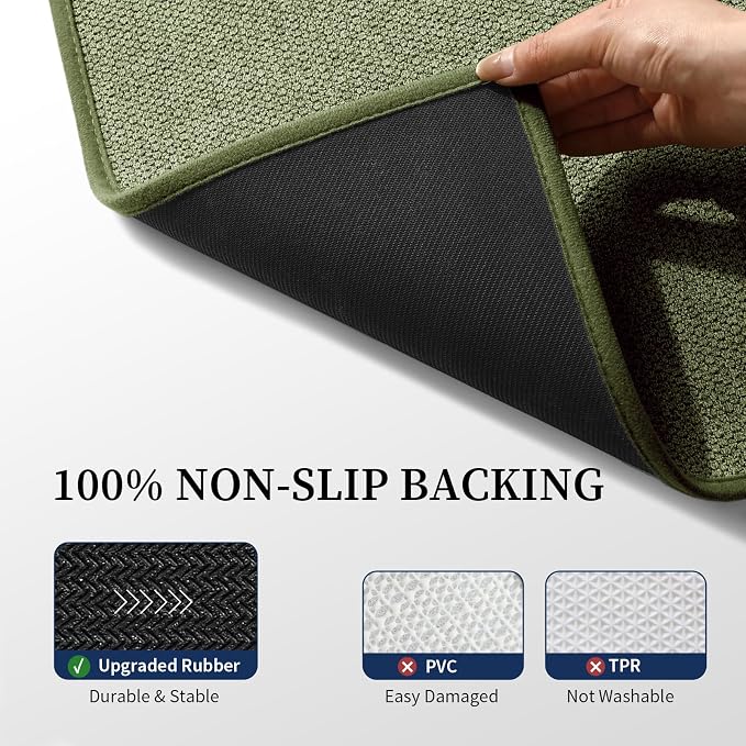 YIHOUSE Green Bathroom Rugs Sets 2 Piece, Quick Dry Thin Bath Mat, Non Slip Absorbent Machine Washable, Bath Runner Rug for Bathtub Sink Home Decor (17"x24" + 17"x47")