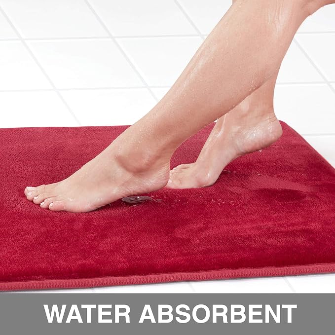 Memory Foam Bath Mat Non Slip Absorbent Super Cozy Velvet Bathroom Rug Carpet (60 inches X 17 inches, Red)