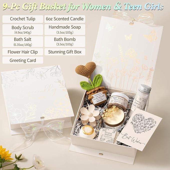 Spa Gifts Baskets for Women Bath Set Birthday Gifts for Women Self Care Kit | Freesia & Jasmine Spa Gifts Home Bath Relax Care Package, Christmas Thank You Gifts for Women Mom Her Friend Sister Teacher