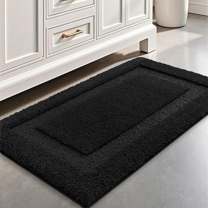 LUMI Ultra Soft Bathroom Rugs Absorbent, Non Slip Bath Mat 20x32, Black | Machine Washable with Rubber Backing, Quick Dry, Premium Microfiber Plush Carpet for Bathtub and Shower Floor