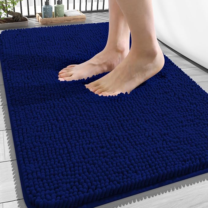 OLANLY Bathroom Rugs 34x21, Extra Soft Absorbent Chenille Bath Rugs | Navy, Quick-Drying Rubber Backing, Machine Washable Bath Mat for Bathroom Floor, Tub and Shower, Home Decor Accessories