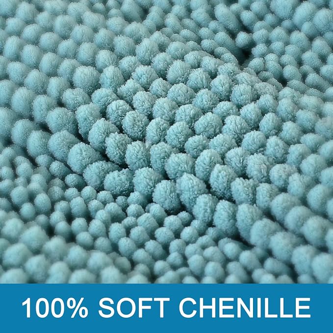 H.VERSAILTEX Bath Mats for Bathroom Non Slip Extra Thick Chenille Striped Bath Rug 24" x 36" Absorbent Non Skid Fluffy Soft Shaggy Rugs Washable Plush Mats for Indoor, Bath Room, Tub - Aqua Haze