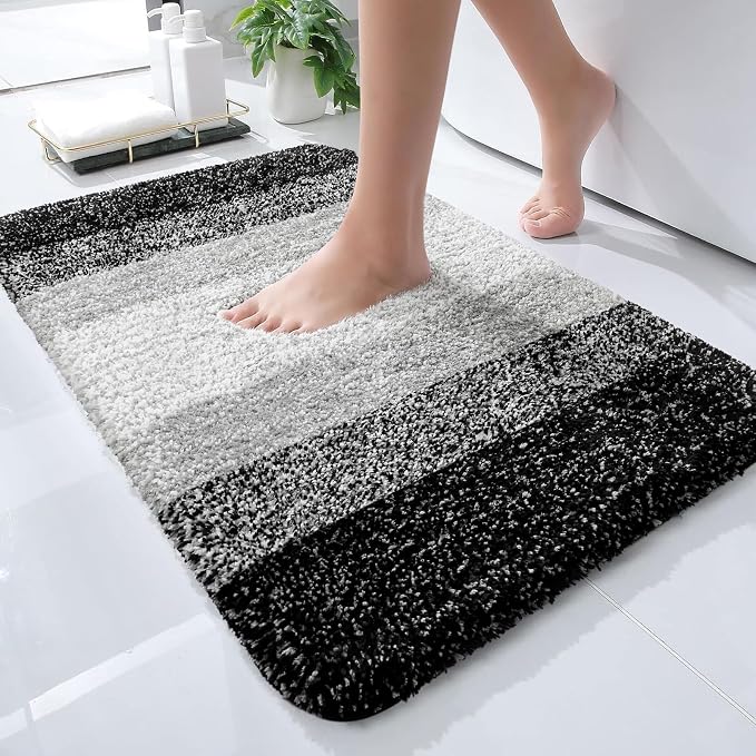 OLANLY Small Bathroom Rugs 30x18, Extra Soft Absorbent Microfiber Bath Rugs | Black, Non-Slip Quick-Drying Rubber Backing, Washable Plush Bath Mat for Floor, Tub and Shower, Home Decor Accessories