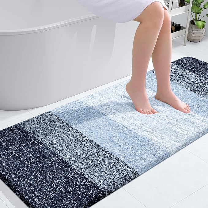 OLANLY Bathroom Runner Rug 59x24, Extra Soft Absorbent Microfiber Bath Rugs | Navy Blue, Non-Slip Quick-Drying Rubber Backing, Washable Long Bath Mat for Floor, Tub and Shower, Home Decor