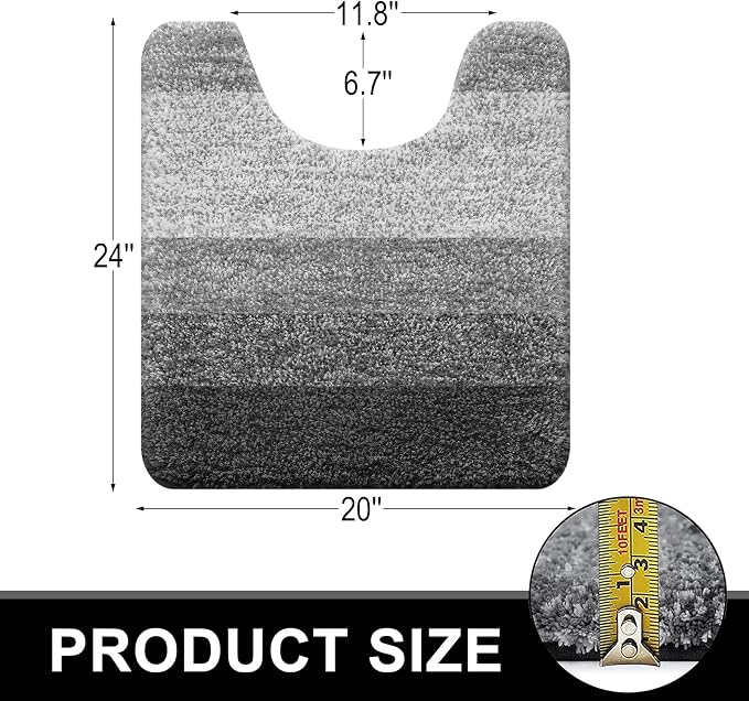 OLANLY Luxury Toilet Rugs U-Shaped 24x20, Soft Absorbent Microfiber Mat | Grey, Non-Slip Quick-Drying Rubber Backing, Machine Washable Plush Contour Bath Mat for Toilet Base, Home Decor Accessories